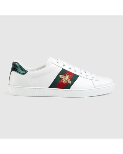 Gucci Ace Embroidered Bee Leather Trainer - White