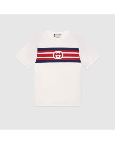 Gucci T-shirt Con Stampa A Righe GG - Bianco