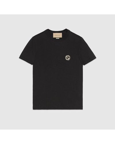 Gucci T-shirt In Jersey Di Cotone Con Incrocio GG - Nero