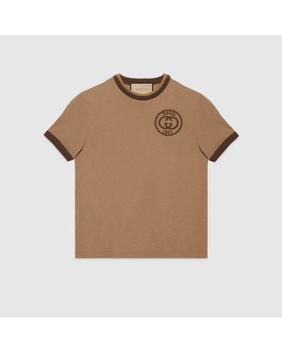 Gucci T-Shirt Aus Baumwolljersey Mit Stickerei - Natur