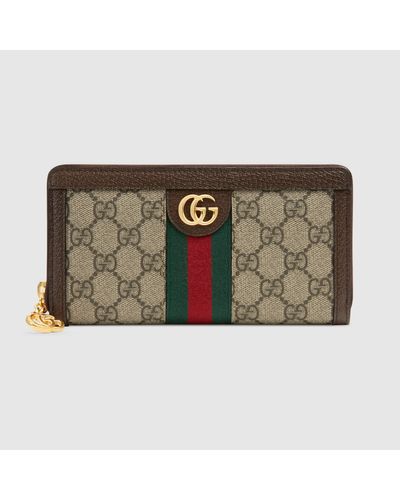 Gucci Ophidia Brieftasche mit Rundumreißverschluss und GG - Braun