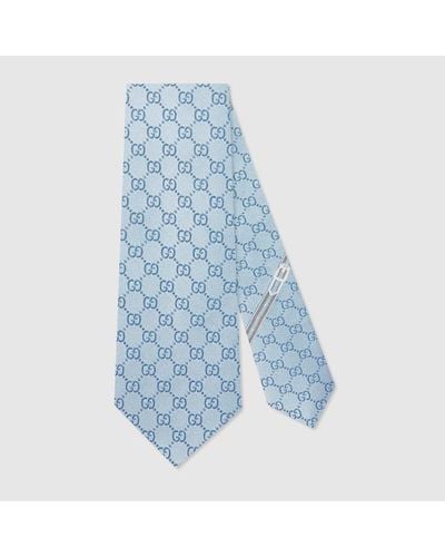 Gucci Krawatte Mit GG Muster Aus Seide - Blau