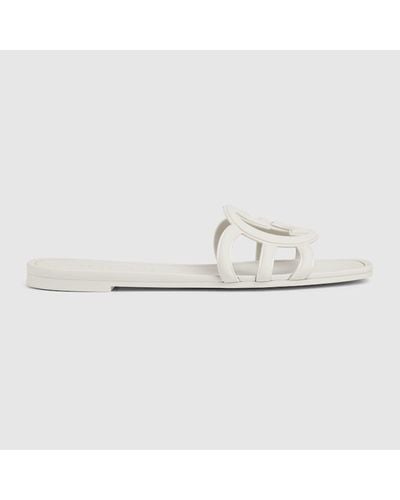 Gucci Sandalo Slider Con Incrocio GG - Bianco