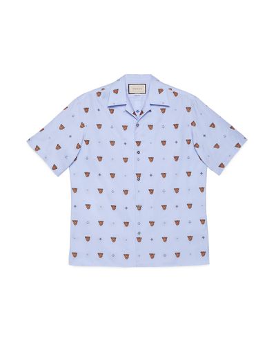 Gucci Tiger Head And Symbols Fil Coupé Shirt - Blue