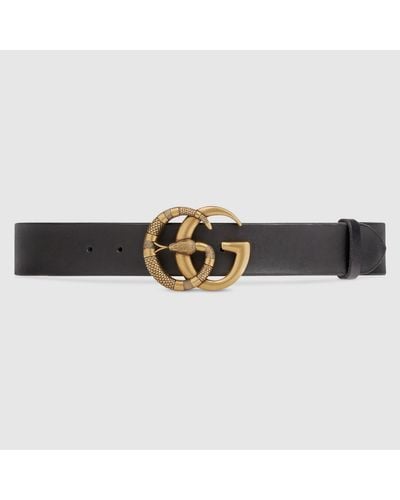 Gucci Cinturón de Piel con Hebilla de Doble G con Serpiente - Multicolor