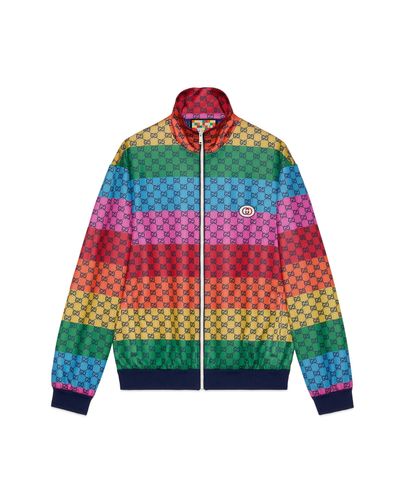 Gucci Canvas gg Multicolour Jersey Jacket in Red for Men | Lyst