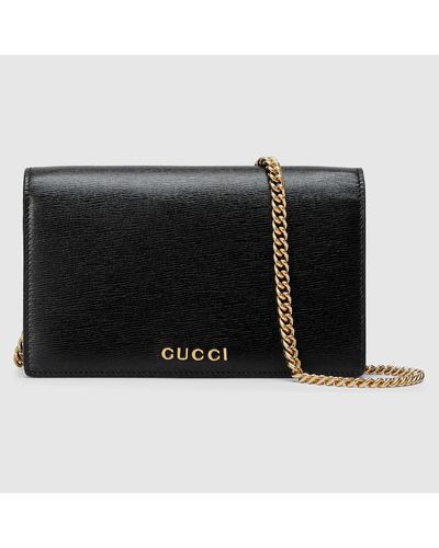 Gucci Brieftasche Mit Kettenriemen Und Schriftzug - Schwarz