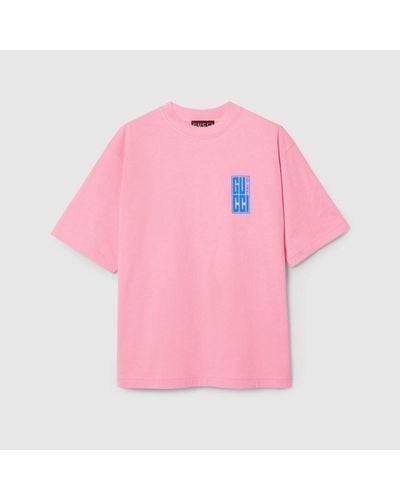 Gucci T-shirt In Jersey Rosa Con Stampa