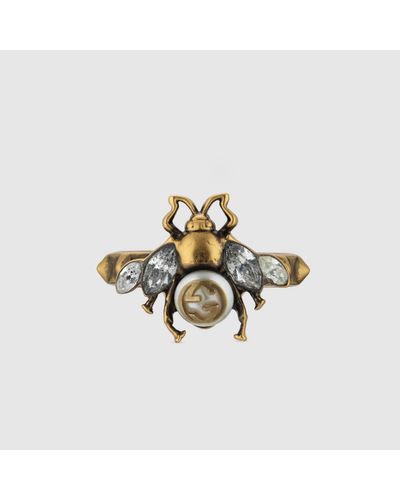 Gucci Bee Ring With Interlocking G - Metallic