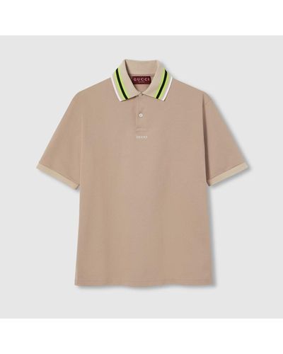 Gucci Cotton Polo Shirt With Embroidery - Natural