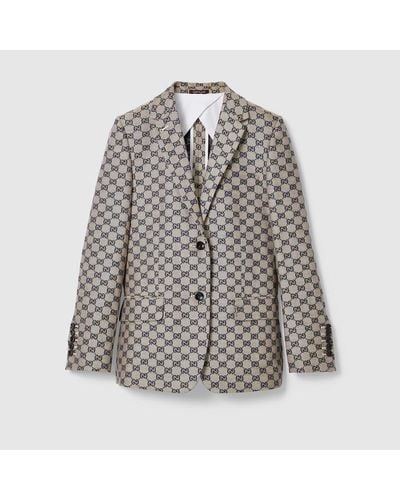 Gucci GG Linen Blend Canvas Jacket - Grey