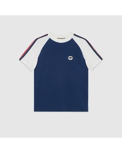 Gucci T-shirt En Jersey De Coton Avec Empiècement - Bleu