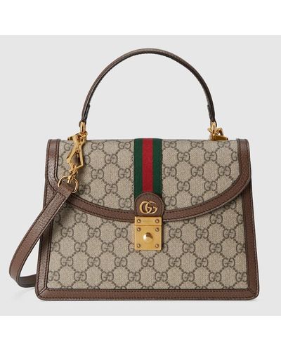 Gucci Ophidia Small Top Handle Bag With Web - Brown