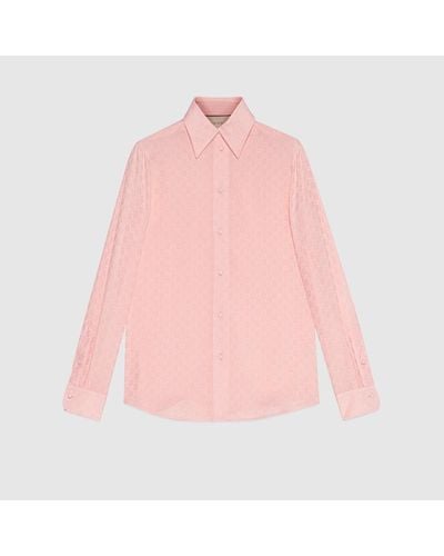 Gucci Camisa de Crepé de Seda con GG - Rosa