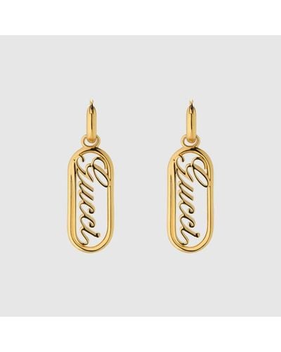 Gucci Hoop Earrings With Script - Metallic