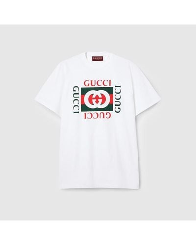 Gucci Camiseta de Algodón y Estampado - Blanco