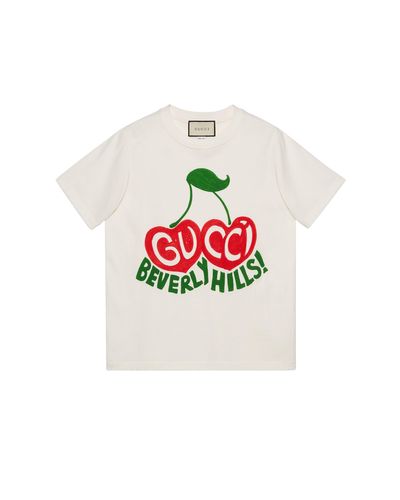 Gucci T-shirt mit kirsche mit "beverly hills"-print - Weiß