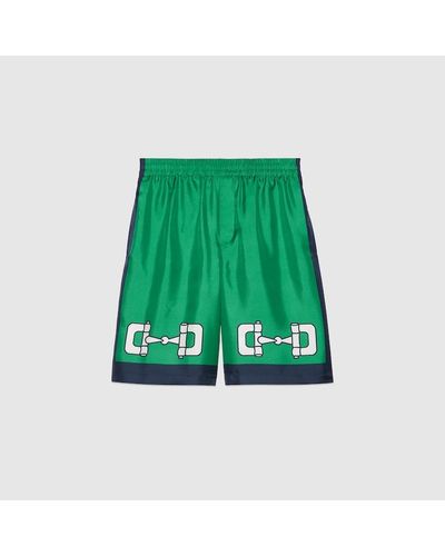 Gucci Shorts In Seta Con Stampa Morsetto - Verde