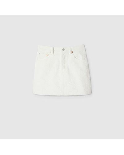 Gucci GG Jacquard Denim Skirt - White