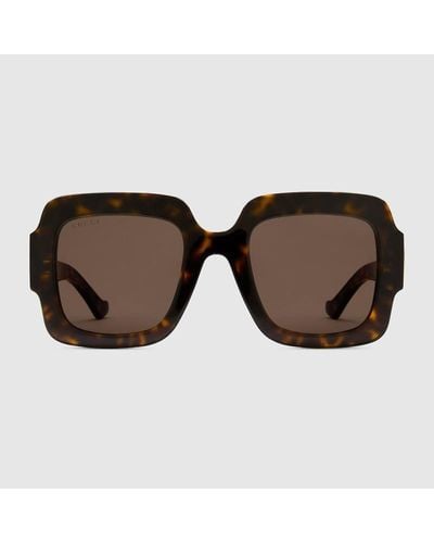 Gucci Sonnenbrille Mit Eckigem Rahmen Und Doppel G - Braun