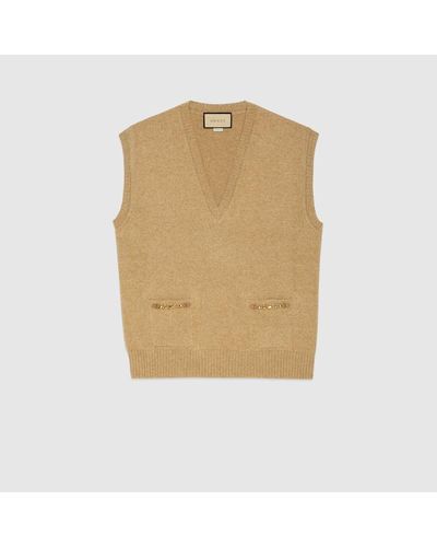 Gucci Cashmere Vest With Chain Detail - Natural