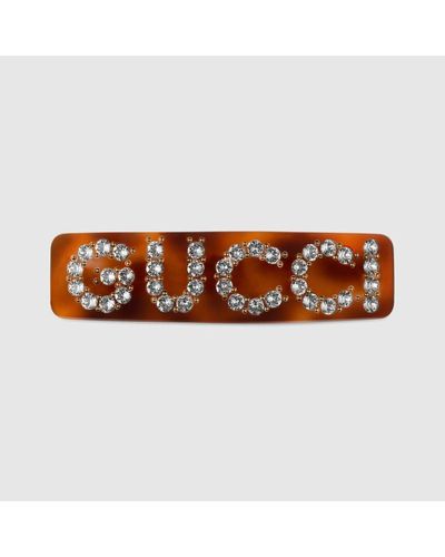 Gucci Pince à cheveux en cristaux - Marron