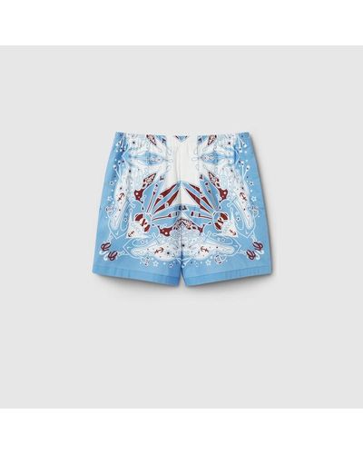 Gucci Shorts Aus Baumwolle Mit Bandana-Print - Blau