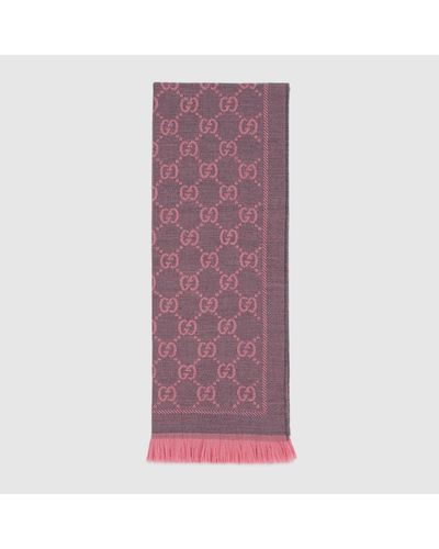Gucci Gg Jacquard Pattern Knit Scarf - Purple