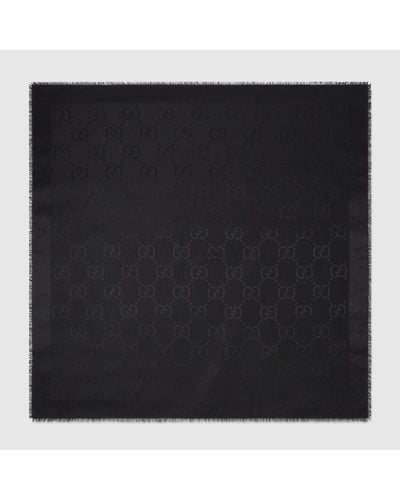 Gucci Silk-wool Gg Logo Shawl - Black