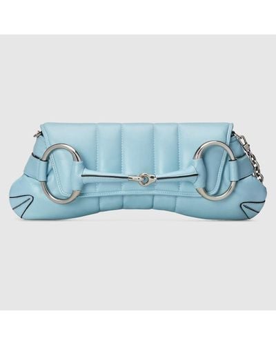 Gucci Mittelgroße Horsebit Chain Schultertasche - Blau
