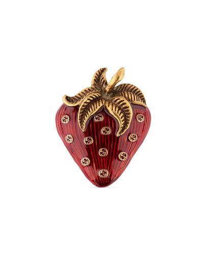 Spilla fragola con smalto di Gucci in Rosso | Lyst