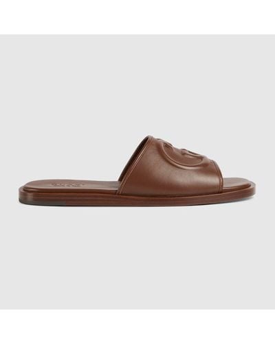 Gucci Slide Sandal With Interlocking G - Brown