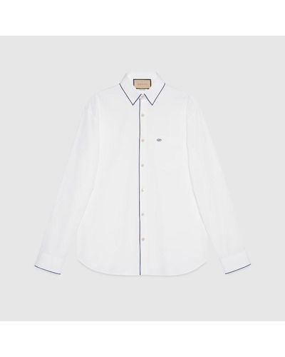 Gucci Camicia In Popeline Di Cotone Con Finiture - Bianco