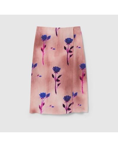 Gucci Floral Print Crêpe De Chine Skirt - Pink
