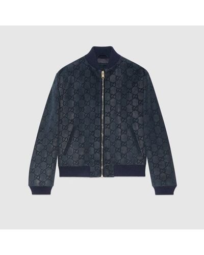 Gucci gg All Over Suede Bomber Jacket - Blue