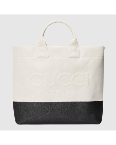 Gucci Borsa Shopping In Tessuto Con Dettaglio In Rilievo - Bianco