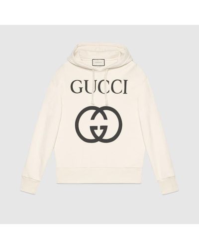 Gucci Hooded Sweatshirt With Interlocking G - Natural