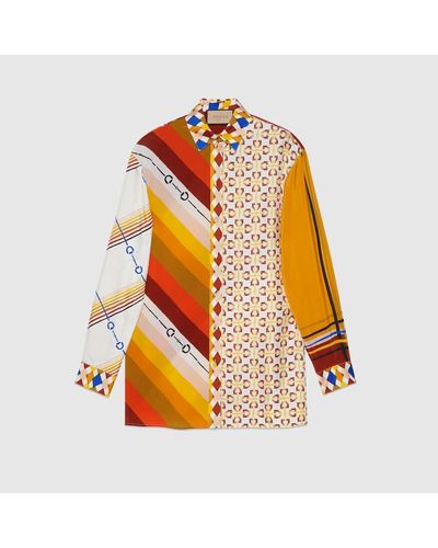 Gucci Camisa de Franela con Estampado Patchwork - Naranja