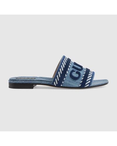 Gucci Slide Sandal With Script - Blue