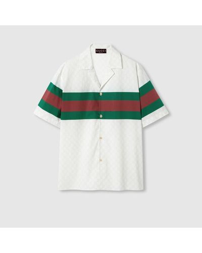 Gucci Camisa de Algodón con GG y Tribanda Web - Verde