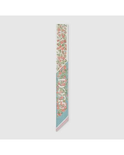 Gucci Halsschleife Aus Seide Mit Blumen-Print - Blau