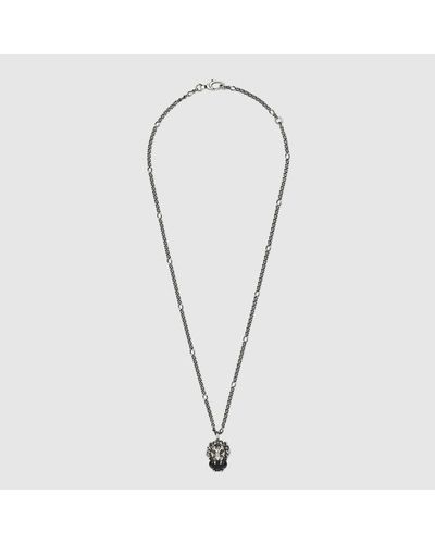 Gucci Lion Head Necklace With Crystal - Metallic