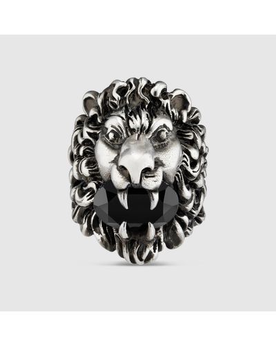 Gucci Lion Head Ring With Crystal - Multicolour
