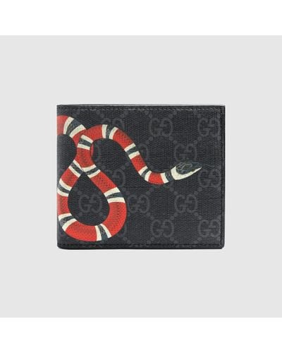 Gucci Kingsnake Print GG Supreme Wallet - Black