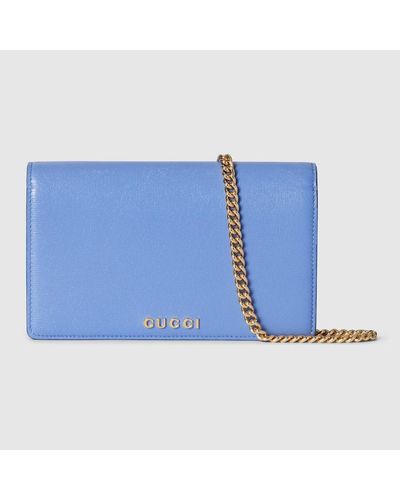 Gucci Brieftasche Mit Kettenriemen Und Schriftzug - Blau