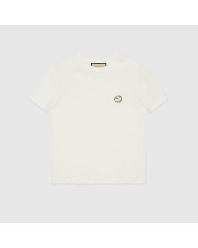 Gucci T-shirt In Jersey Di Cotone Con Incrocio GG - Bianco