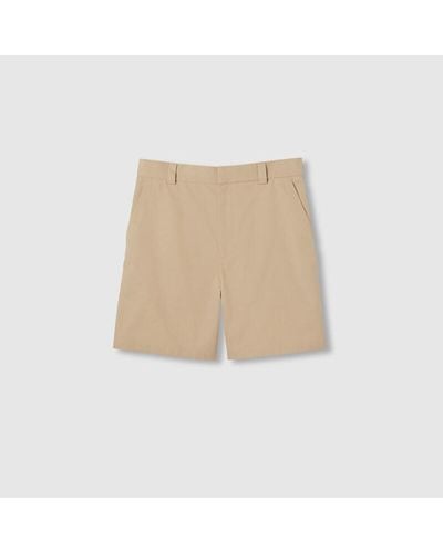 Gucci Double Cotton Twill Shorts With Web - Natural