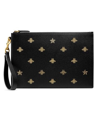 Gucci Bee Star Leather Pouch - Black