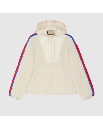 Gucci Fleece Wool Zip Jacket With Web - Natural