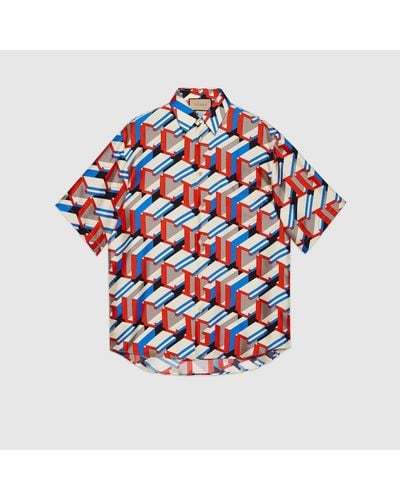 Gucci Pixel Print Silk Shirt - Red